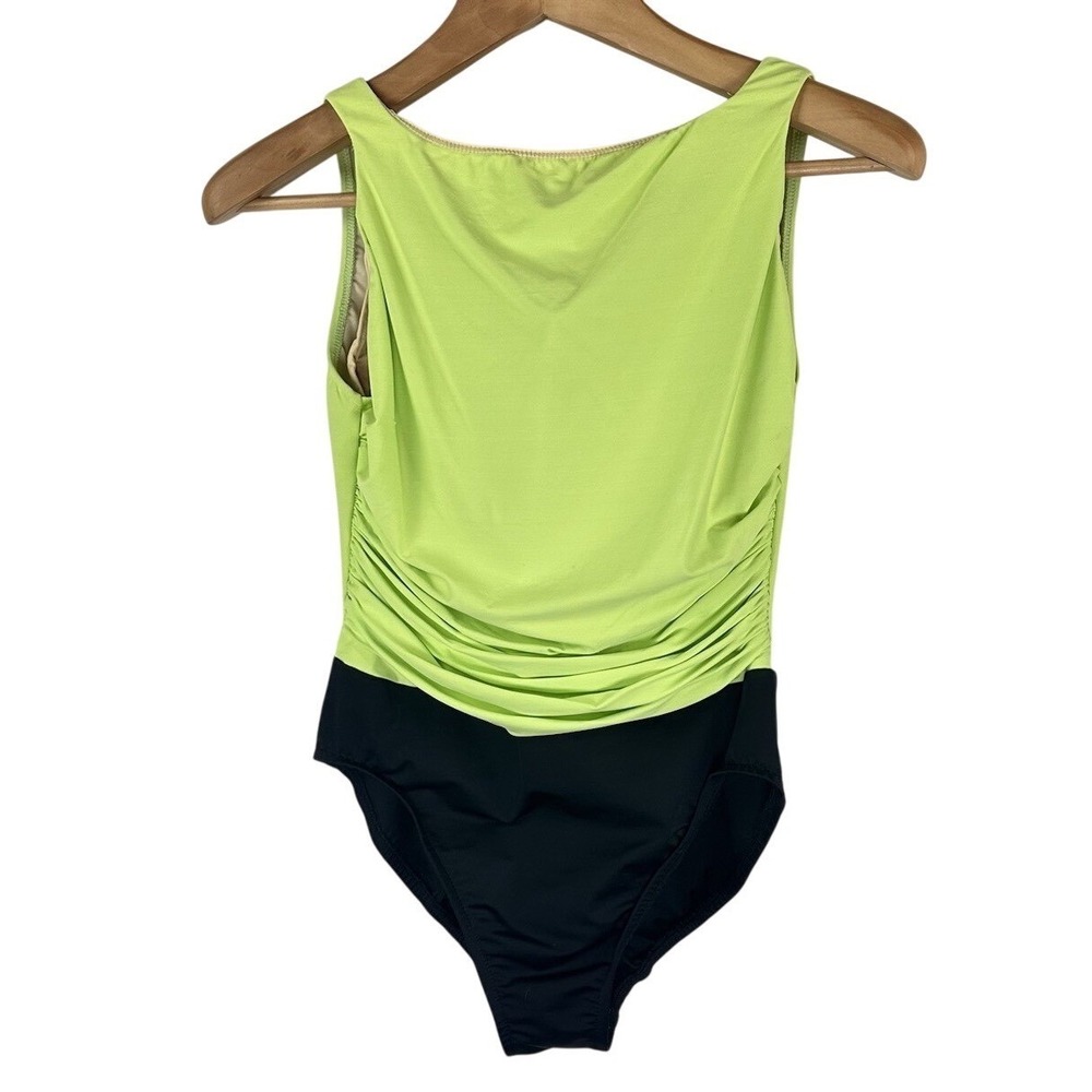 Miraclesuit Green Black Colorblock Ruched One Piece Swimsuit Underwire Womens 14